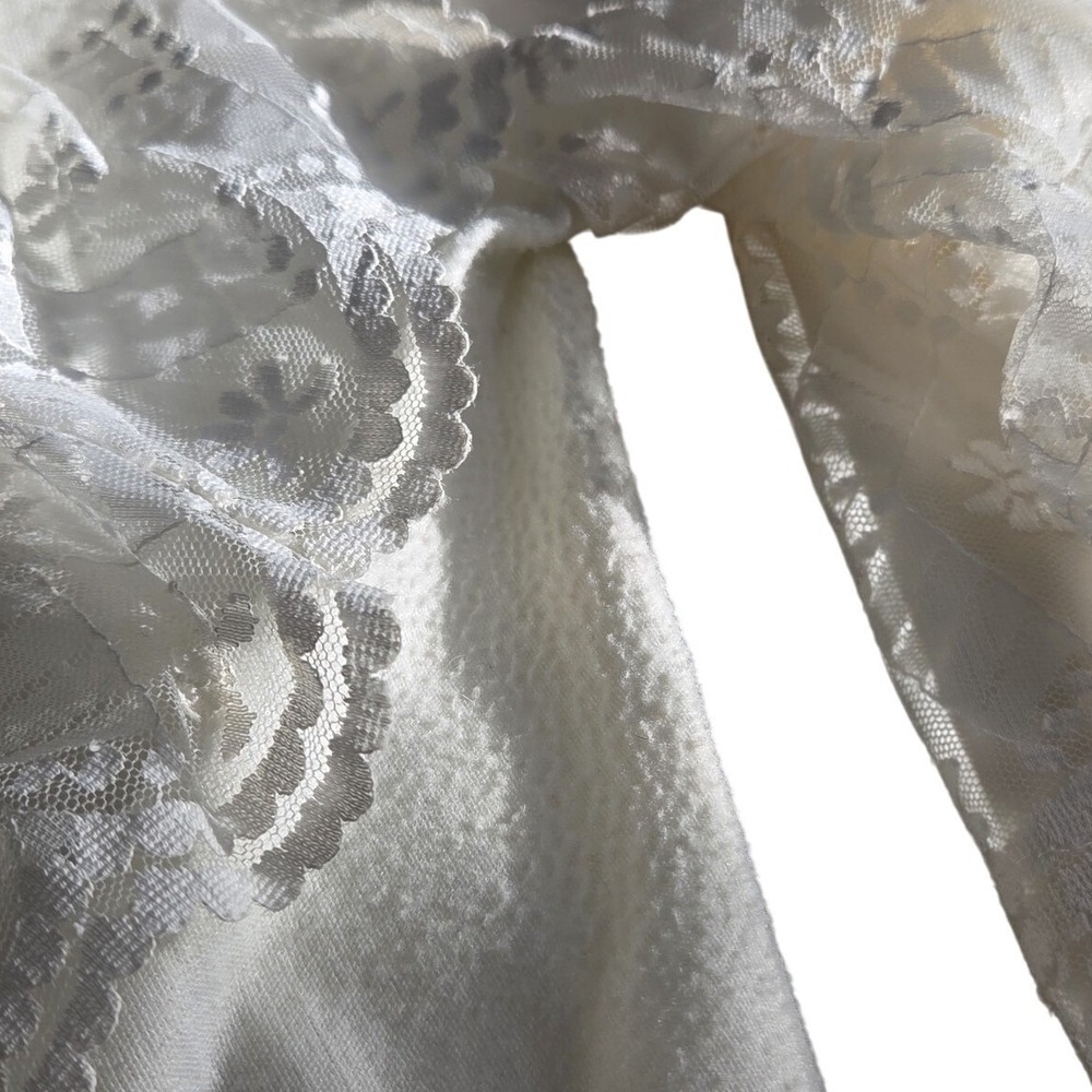 Vintage Victorian Lace Blouse White Ruffle V-Yoke Boho Coquette Romantic Sz Med - Picture 7 of 8